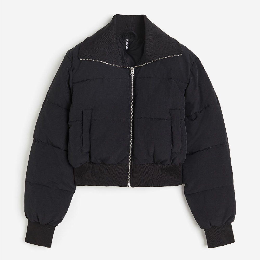 Куртка H&M Puffer, черный куртка стеганая короткая на молнии s синий