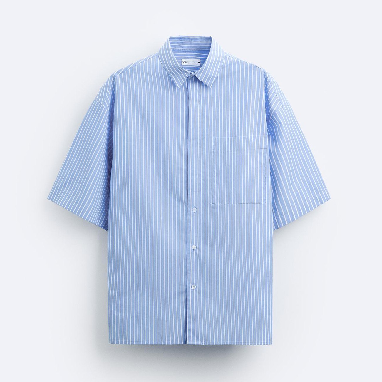 Рубашка Zara Striped Oversize, светло-голубой рубашка zara cropped striped голубой белый