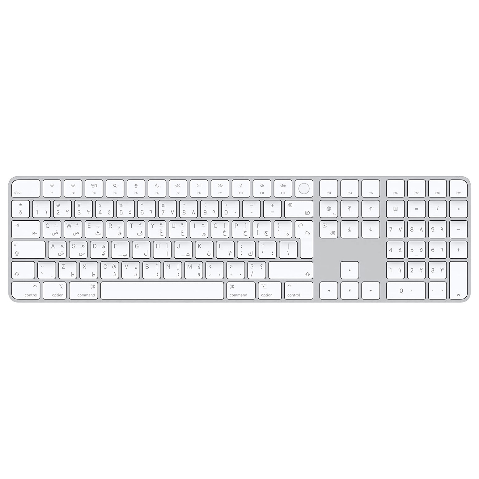 Клавиатура беспроводная Apple Magic Keyboard с Touch ID и цифровой панелью, Arabic, белые клавиши клавиатура keyboard cnba5903619 для ноутбука samsung np370r4e 470r4e np470r4e np470r4e k01 450r4e np450r4e черная с подсветкой