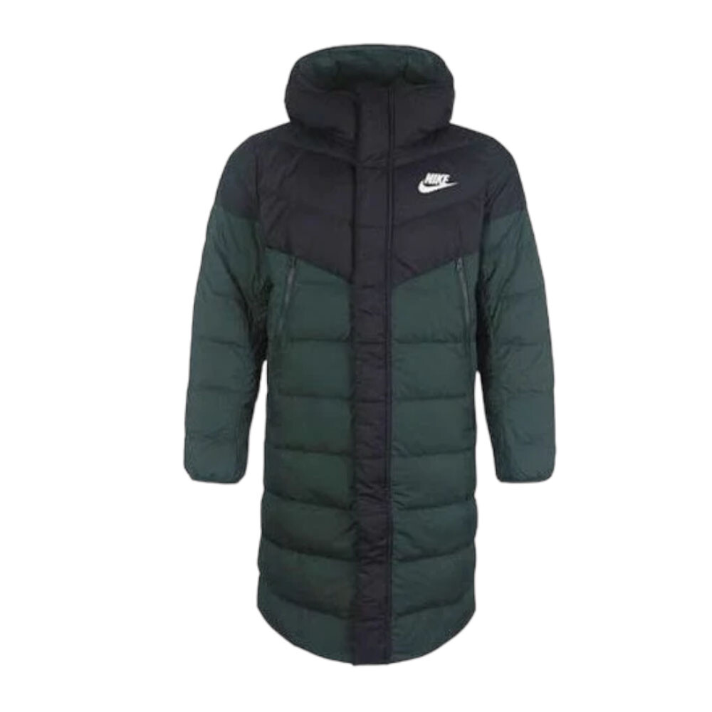 

Пуховик Nike Sportswear Down-Fill Windrunner Long Hooded Down, зеленый/черный
