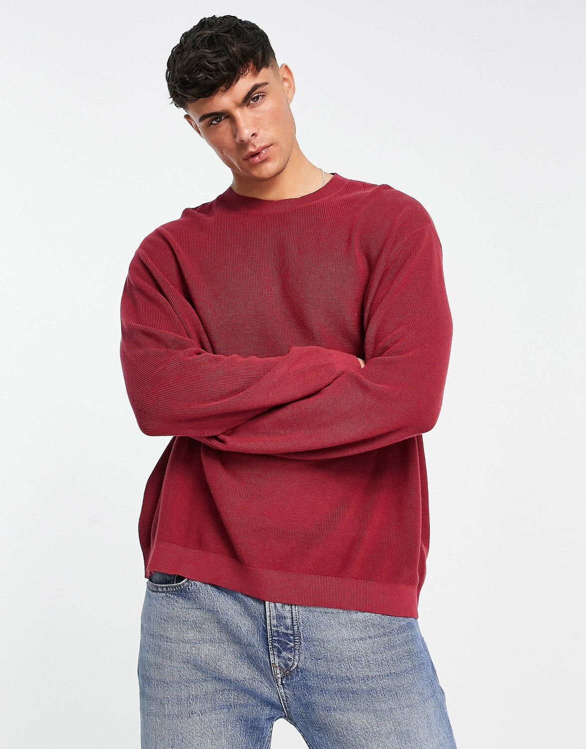 

Легкий темно-красный джемпер в рубчик свободного кроя ASOS DESIGN