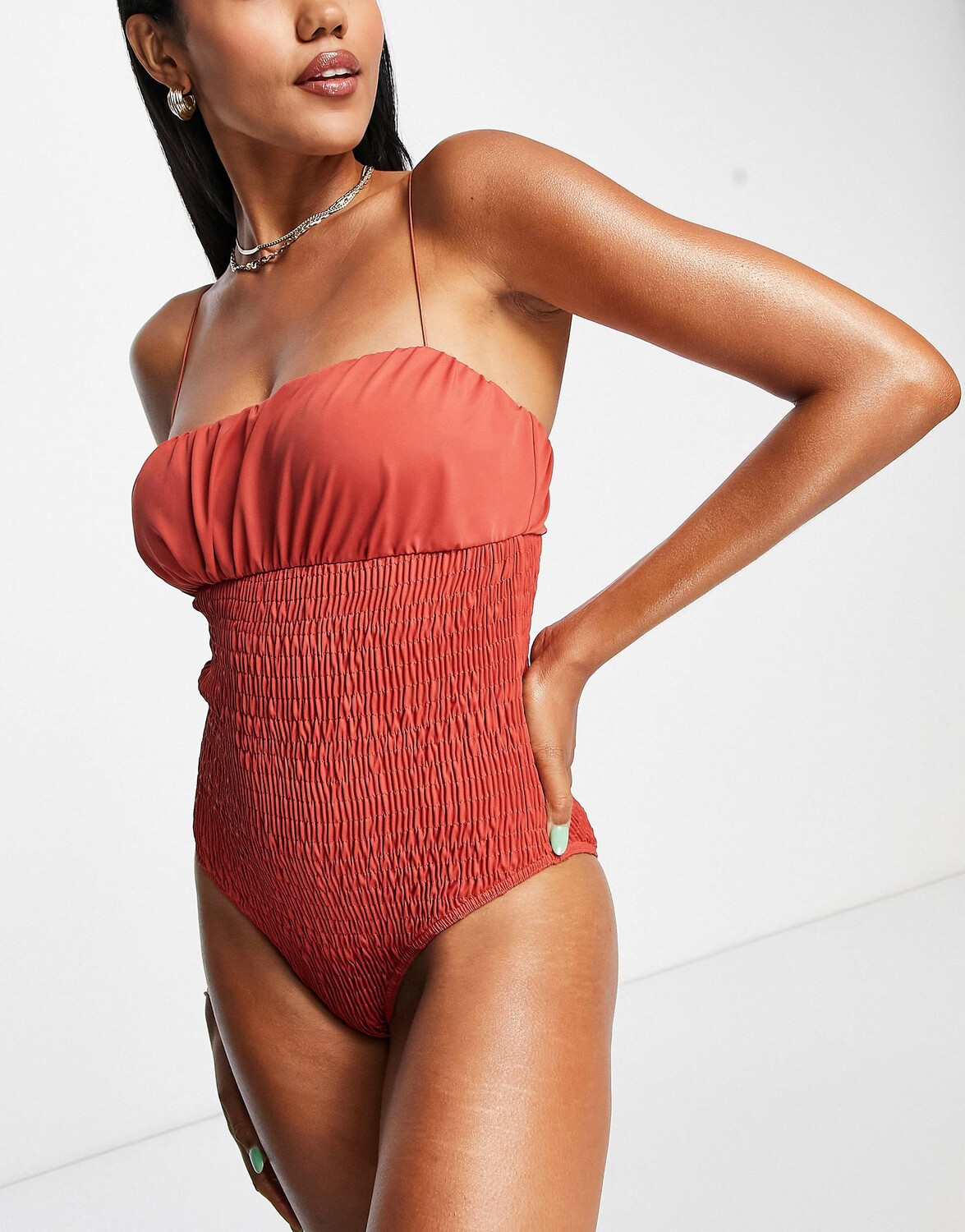 

Ржавый купальник со сборками ASOS DESIGN, Красный