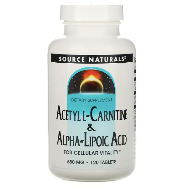 Ацетил L-карнитин и альфа-липоевая кислота, 650 мг, 120 таблеток, Source Naturals source naturals l карнитин 500 мг 120 капсул