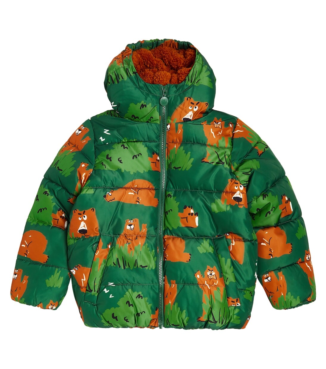 

Пуховик с принтом Stella Mccartney Kids, коричневый