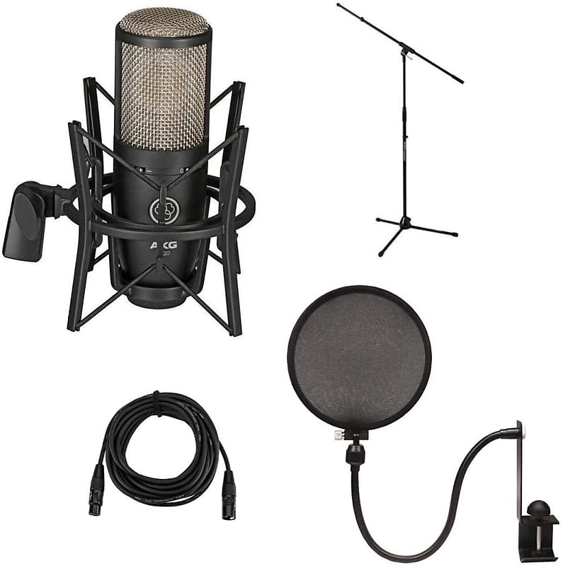 Конденсаторный микрофон AKG P220, MS7701B, Pop Filter, XLR