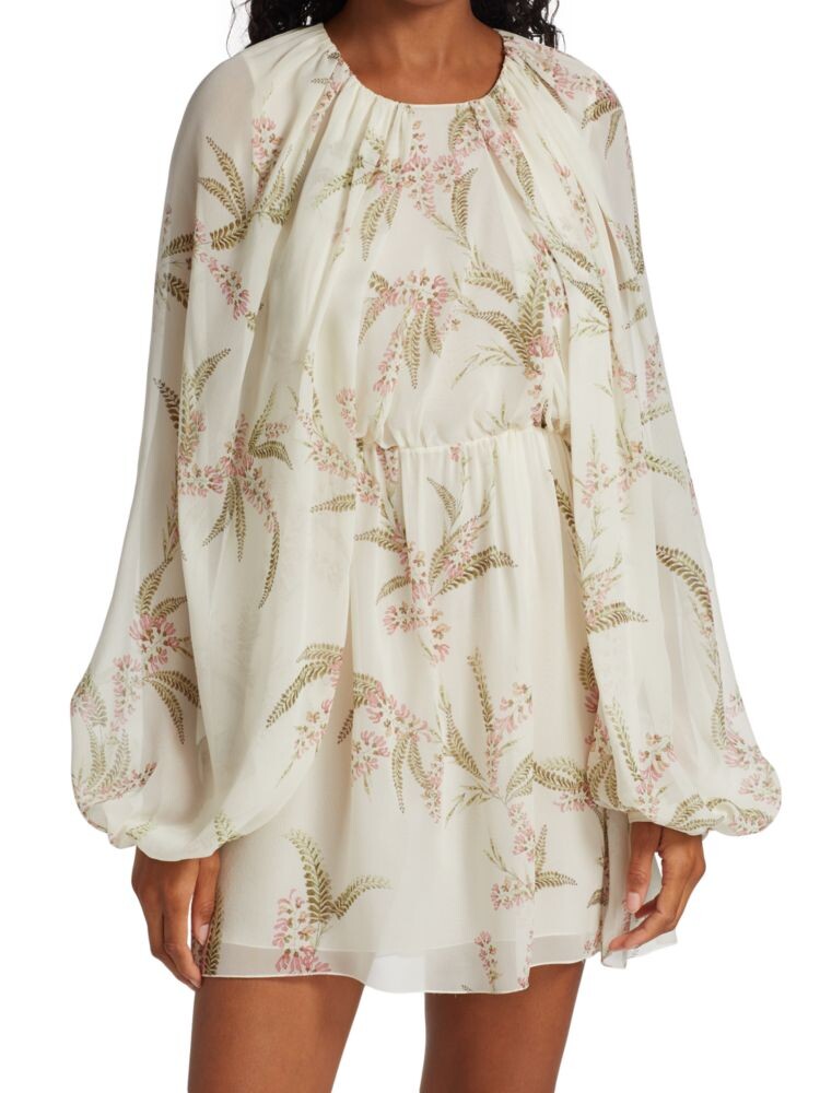 

Мини-платье с цветочным принтом и пышными рукавами Giambattista Valli, цвет White Rose