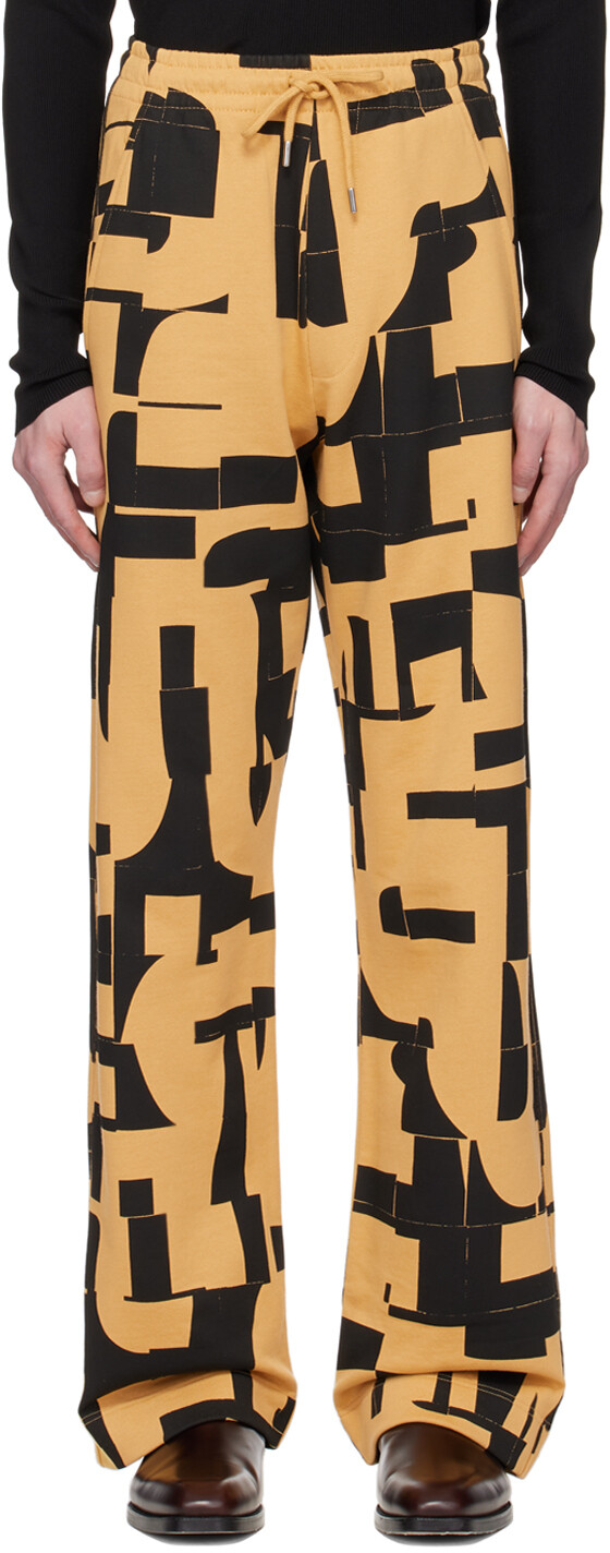 

Желто-черные брюки для отдыха с рисунком Dries Van Noten, Черный