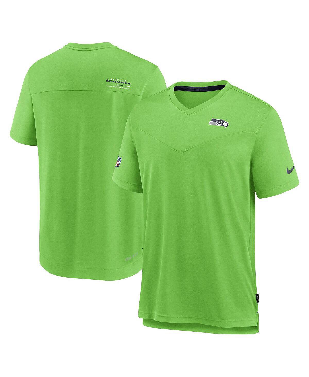 Мужская неоново-зеленая футболка с v-образным вырезом seattle seahawks 2022 sideline coach chevron lock up performance Nike, мульти