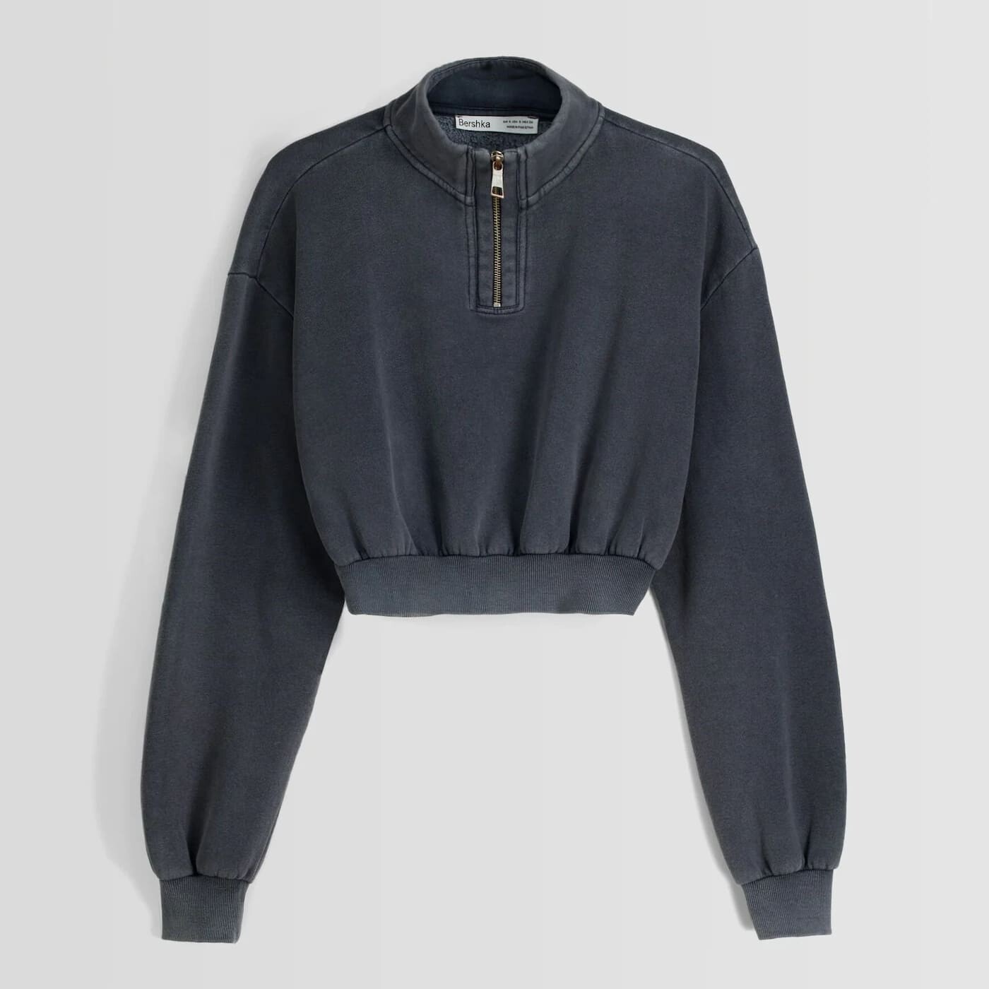 

Свитшот Bershka Washed-effect Cropped, темно-серый