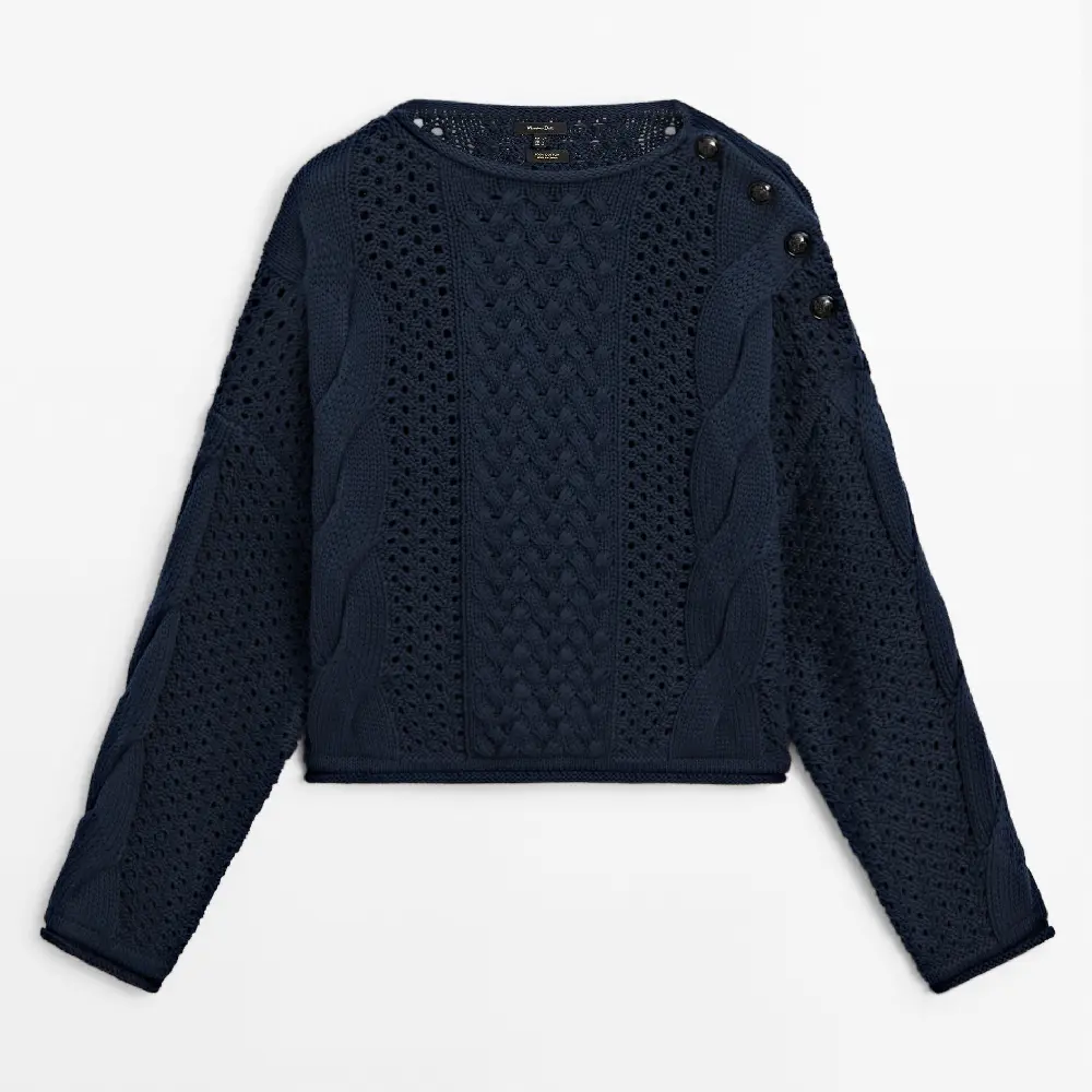 Свитер Massimo Dutti Open-knit With Button Detail, темно-синий