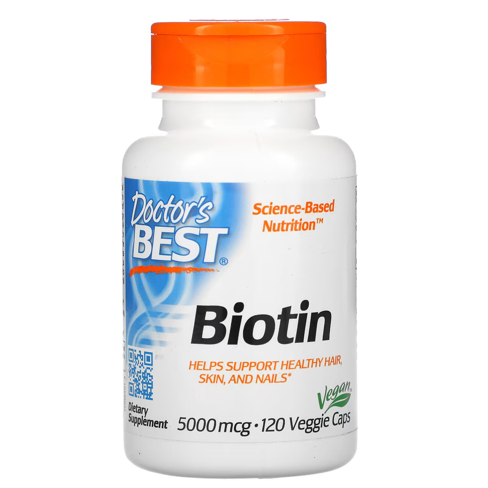 Doctor's Best, биотин, 5000 мкг, 120 вегетарианских капсул jarrow formulas биотин 5000 мкг 100 вегетарианских капсул