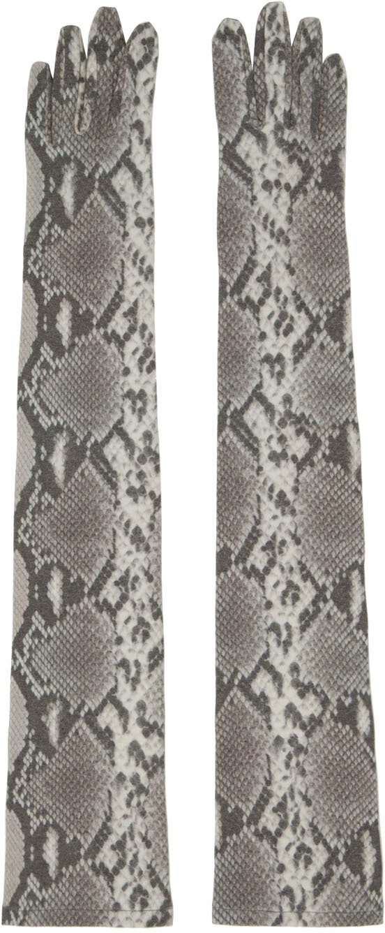 

Серые перчатки со змеиным принтом MM6 Maison Margiela