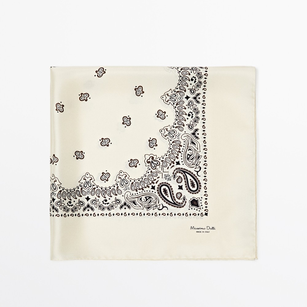 Платок Massimo Dutti 100% Silk Paisley Print, кремовый