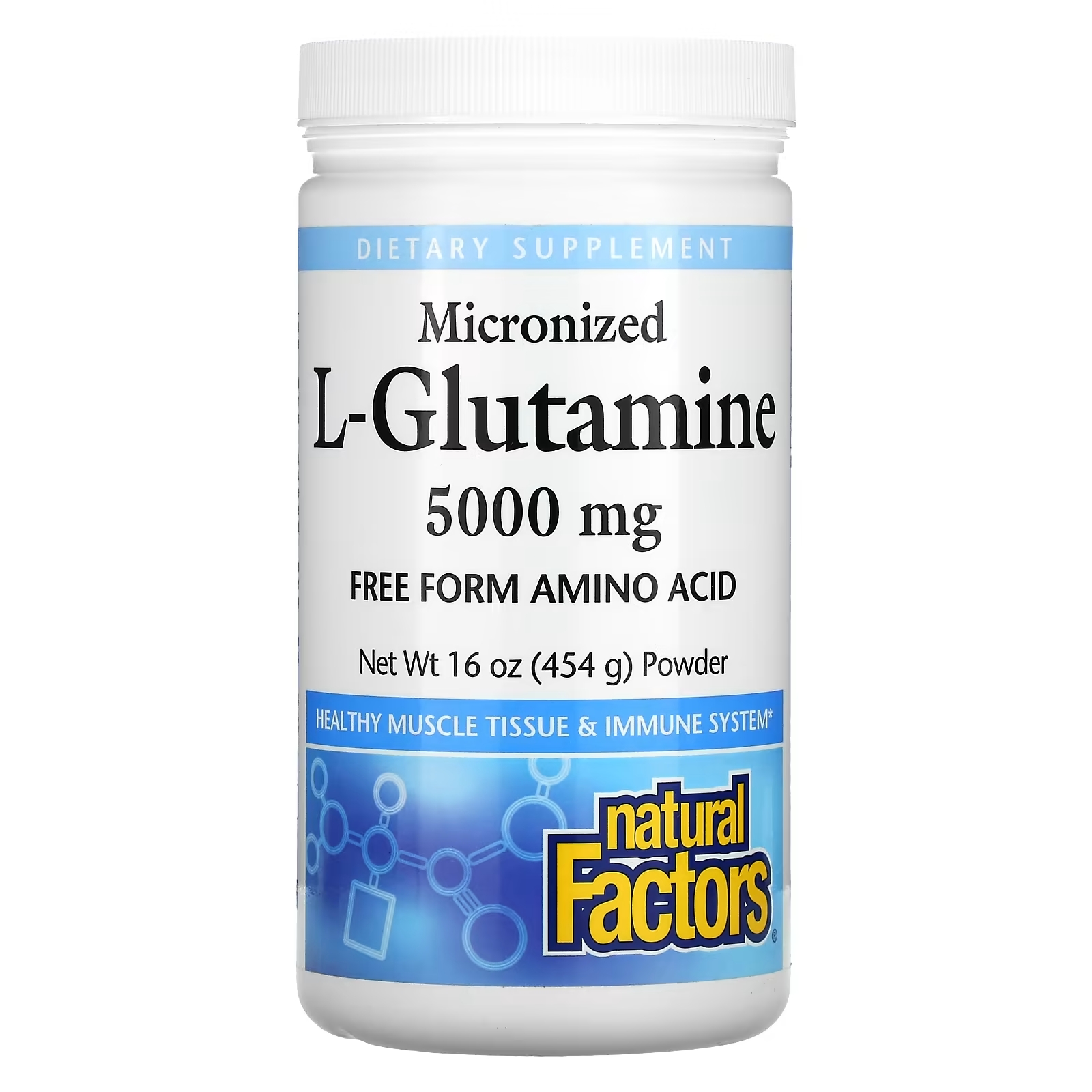 цена Natural Factors Микронизированный L-глютамин порошок 5000 мг, 454 г