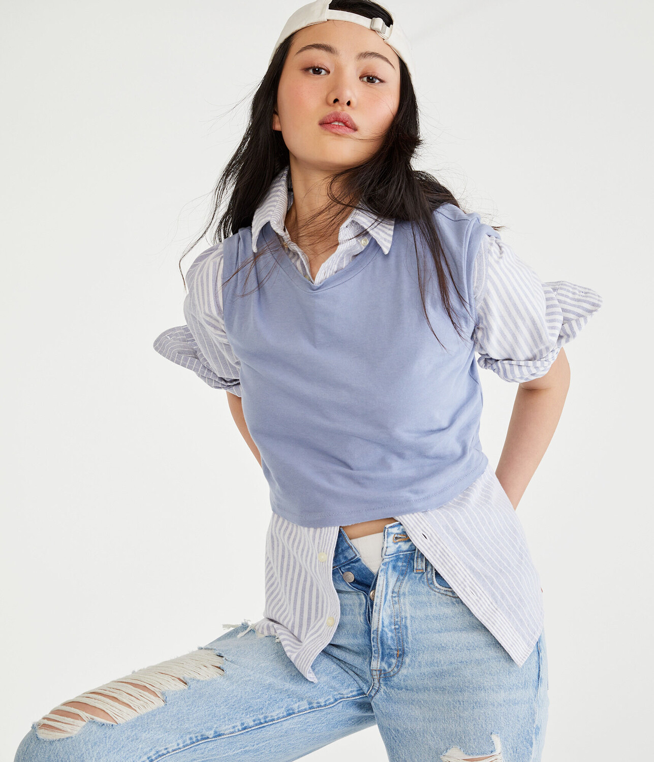 

Винтажная укороченная футболка с круглым вырезом Aeropostale, синий