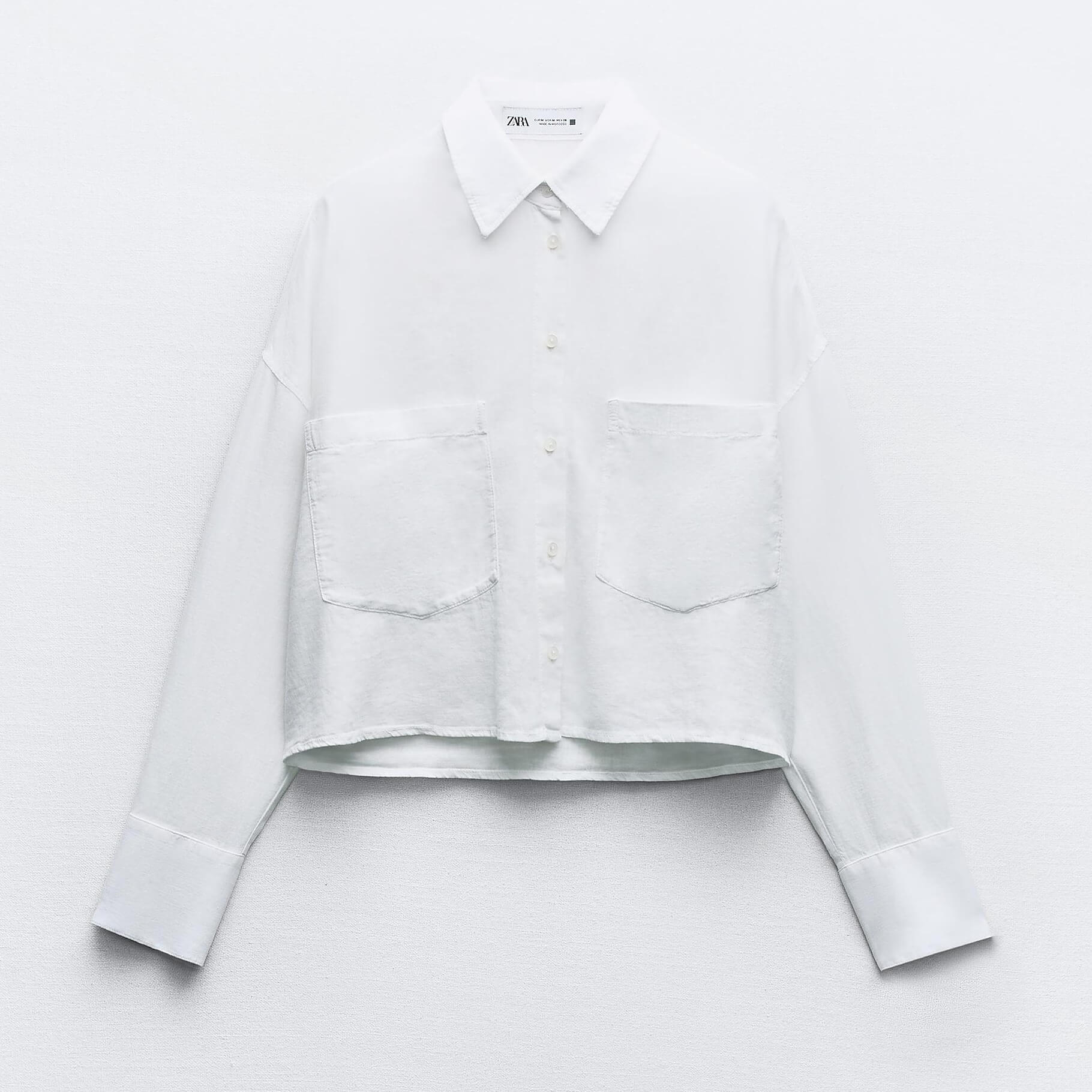 Рубашка Zara Linen Blend Short, белый рубашка zara kids striped linen blend синий белый