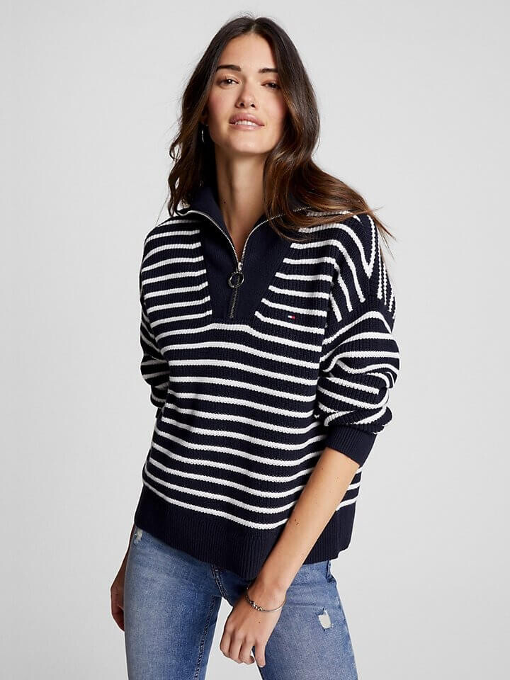 

Свитер Tommy Hilfiger Quarter Zip Stripe, темно-синий