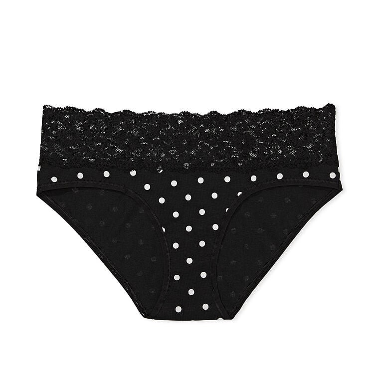 

Трусы Victoria's Secret Posey Lace Waist Cotton Hiphugger, черный/белый