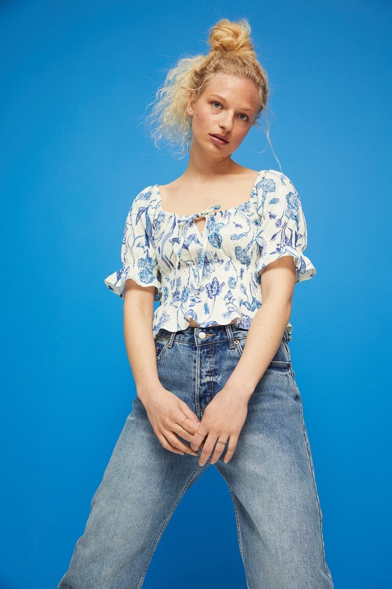 

Блуза с баской H&M, белые цветы