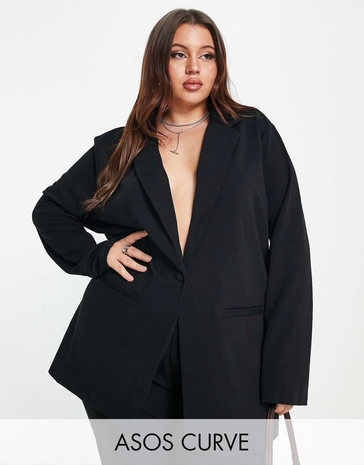

Черный пиджак с напуском из джерси ASOS DESIGN Curve