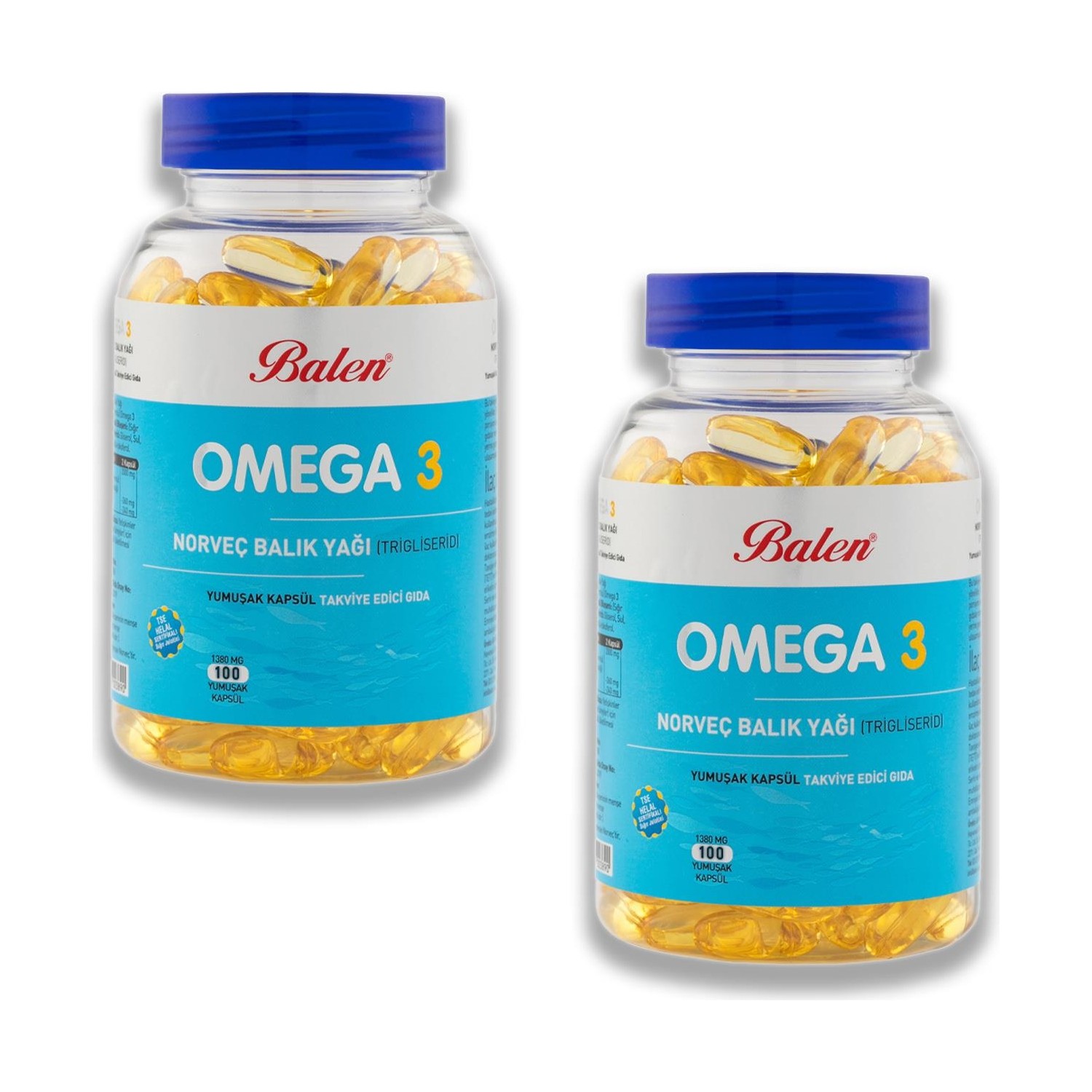цена Норвежский рыбий жир Balen Omega-3 (триглицерид) 1380 мг, 2 упаковки по 100 капсул