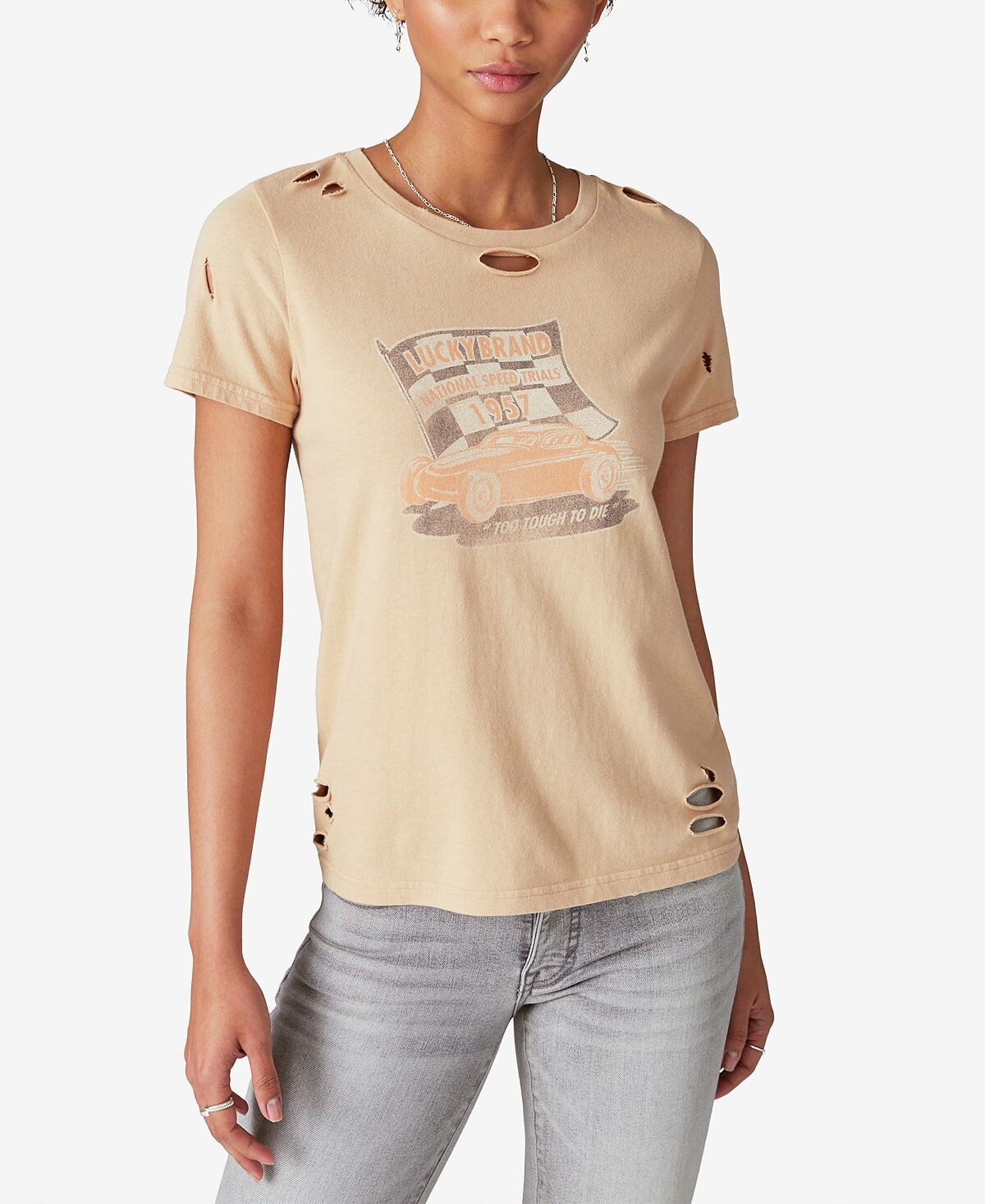 

Женская хлопковая футболка с рисунком speed ​​trials Lucky Brand, мульти