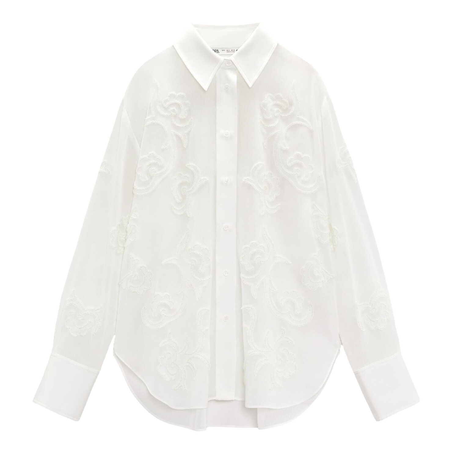 

Блуза Zara Semi-sheer Embroidered, белый