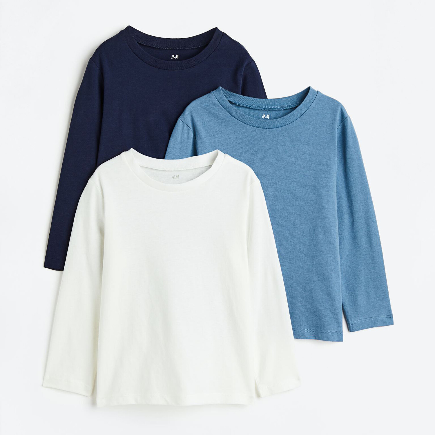 

Комплект из 3 трикотажных лонгливов H&M Basics Solid-color, белый/синий