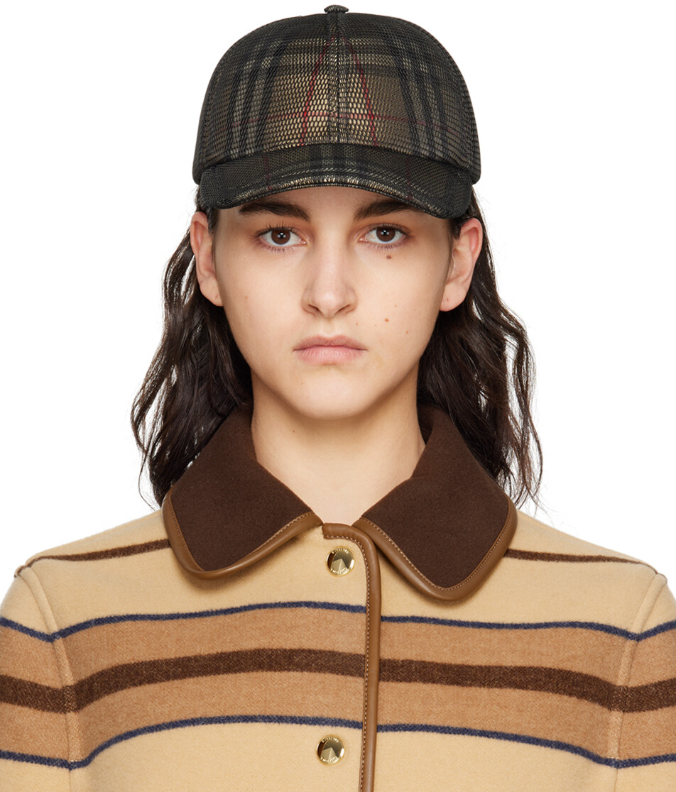 

Черно-бежевая кепка в клетку с накладкой из сетчатой ​​ткани Burberry
