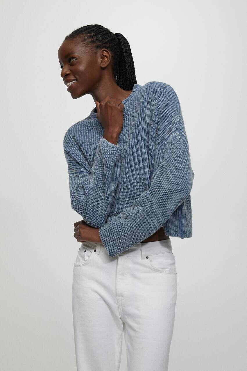 

Свитер изнаночной вязки Pull&Bear, синий