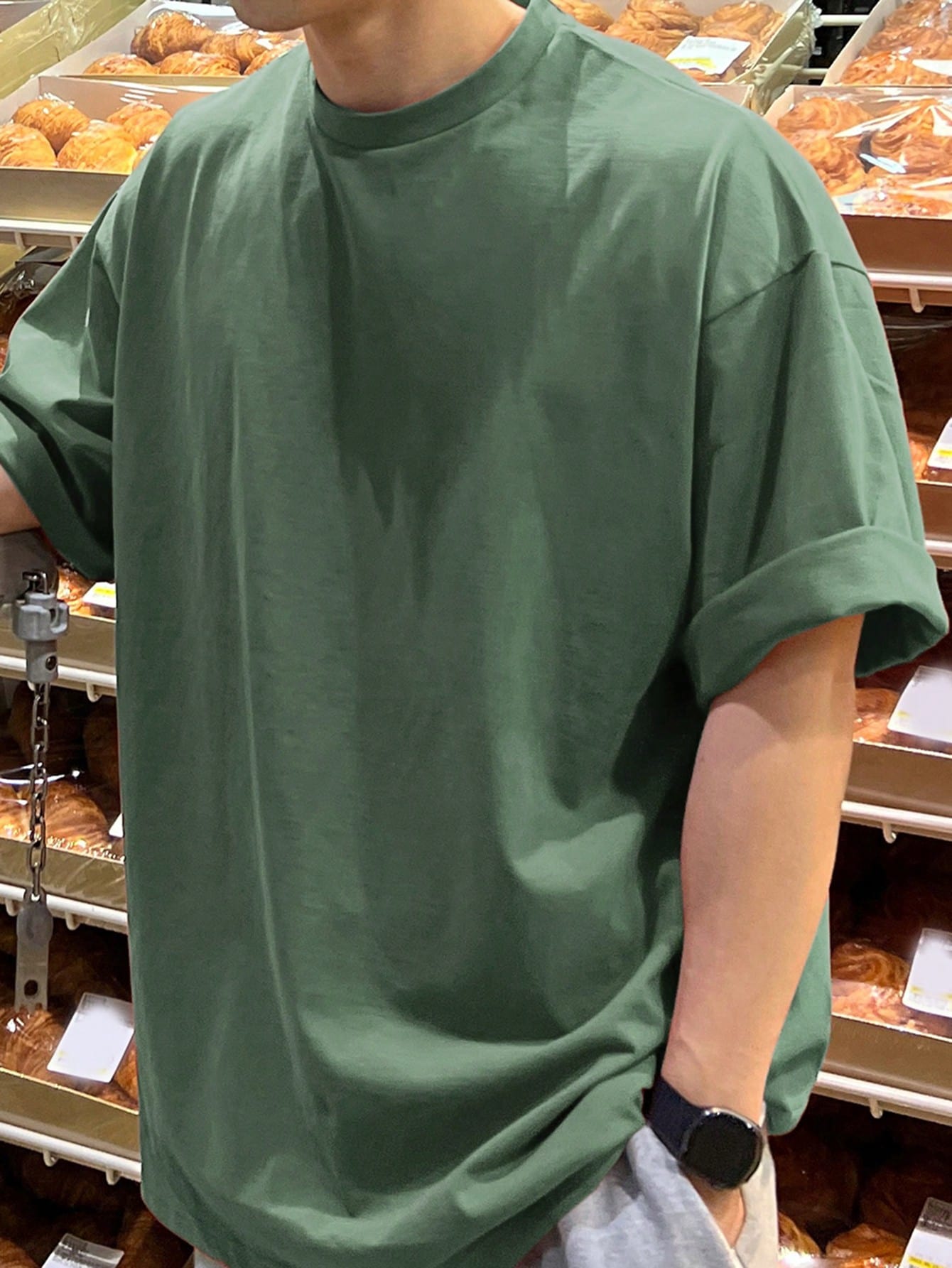 Мужская однотонная футболка DAZY с заниженными плечами, зеленый