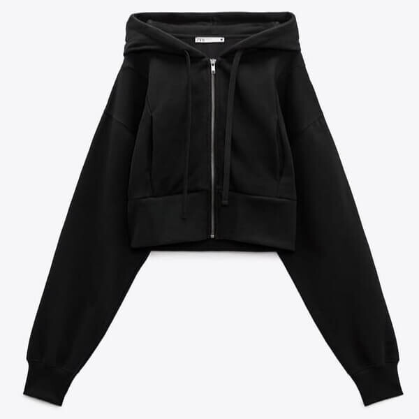 

Толстовка Zara Ribbed Hoodie With Zip, черный