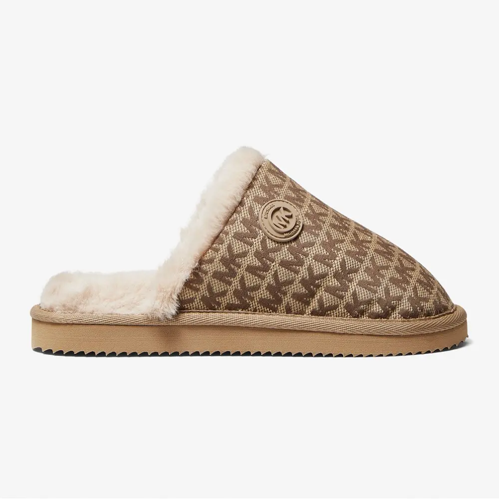 

Тапочки Michael Michael Kors Janis Faux Fur-Lined Logo Jacquard, бежевый