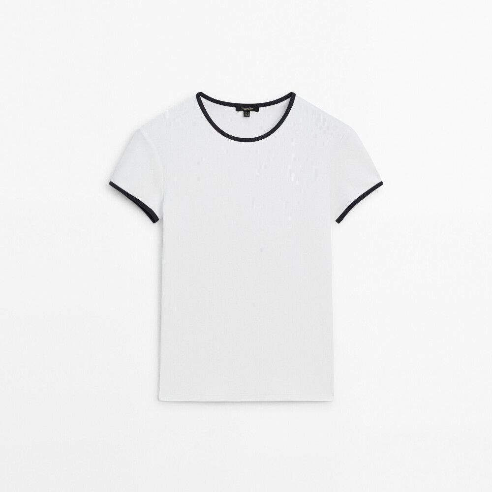 

Футболка Massimo Dutti Sleeve Contrast, белый