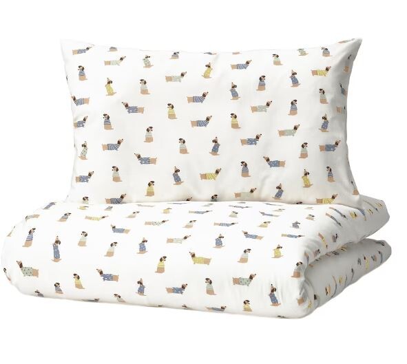 

Комплект постельного белья для детской кроватки Ikea Dromslott Puppy, 2 предмета, 110x125/35x55см, белый/мультиколор