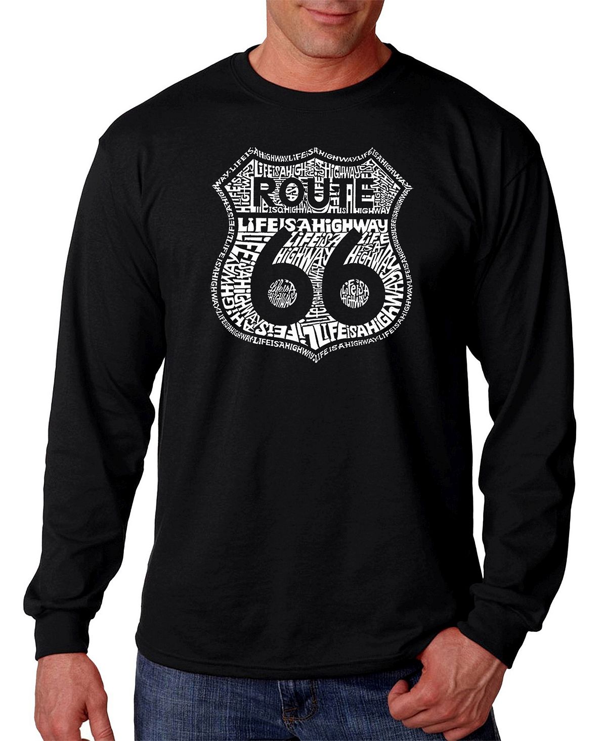Мужская футболка с длинным рукавом route 66 - life is a highway word art LA Pop Art, черный мужская футболка с длинным рукавом word art route 66 la pop art черный