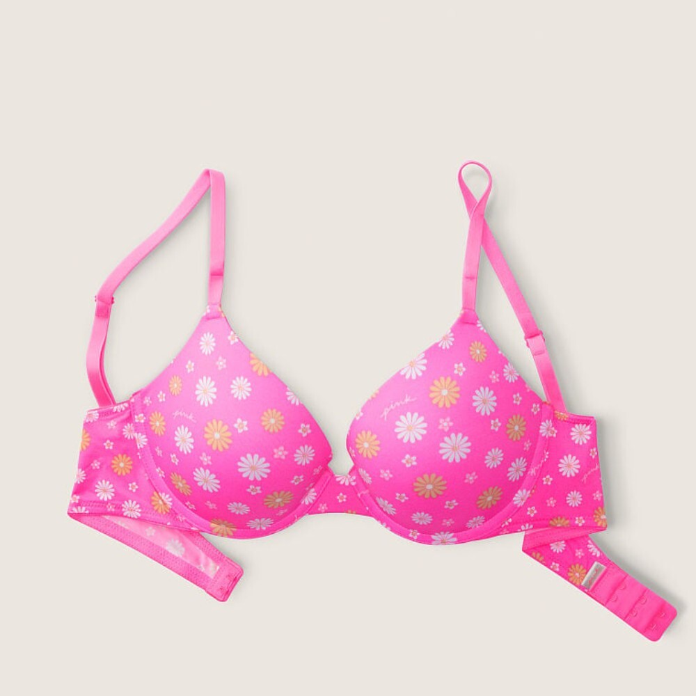 

Бюстгальтер на косточках Victoria's Secret Pink Wear Everywhere Push-up, ярко-розовый