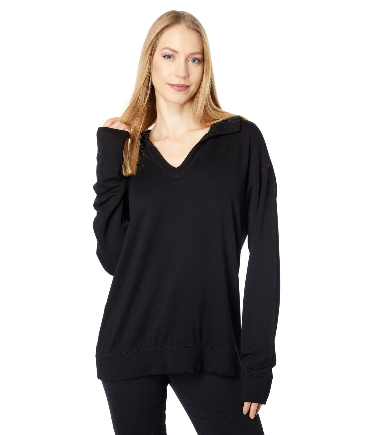 

Флисовый худи Mod-o-doc, Rayon Spandex Fleece Long Sleeve Split Collar Neck Sweatshirt, Черный