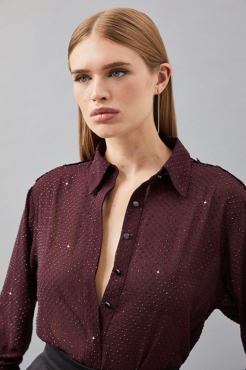 

Украшенная тканая рубашка Karen Millen, красный