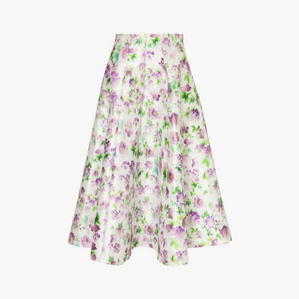 Тканая юбка миди со средней посадкой и расклешенным подолом с цветочным принтом Philosophy Di Lorenzo Serafini, фиолетовый