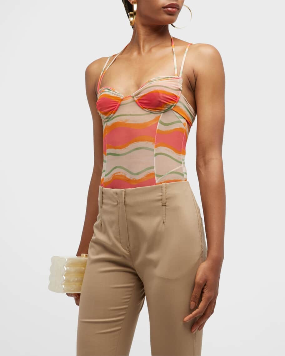 

Прозрачное боди-бюстье Ilha с кисточками и бисером Jacquemus
