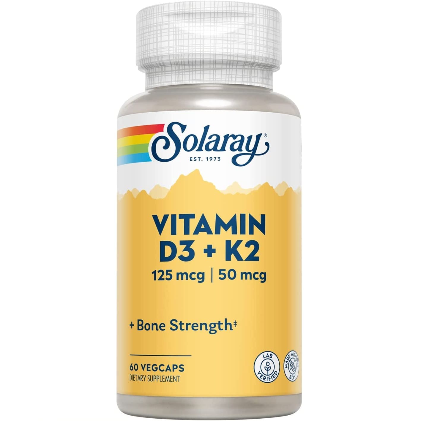 solaray витамины d3 и k2 без сои 120 вегетарианских капсул Витамин D3 & K2 5000 МЕ Solaray, 60 капсул