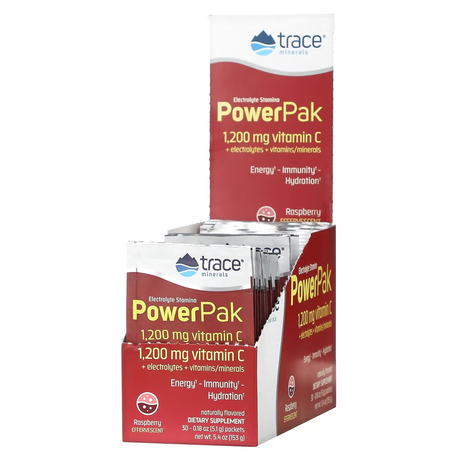 Пищевая Добавка Trace Minerals Electrolyte Stamina PowerPak, малиновый, 30 пакетиков по 5,1 г