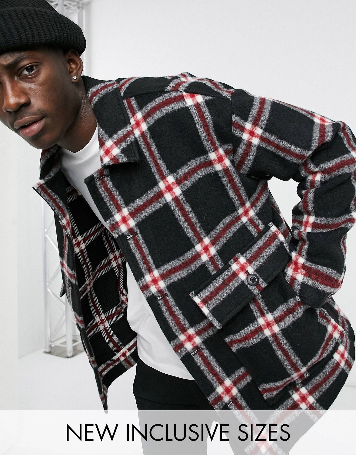

Жакет харрингтон в красно-черную клетку ASOS DESIGN, Черный