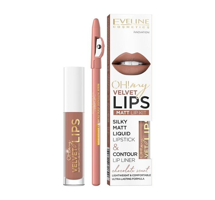 

Eveline Cosmetics ой! My Velvet Lips Liquid Matt Lip Kit набор жидкая матовая помада 4.5мл + карандаш для губ 1шт 14 Choco Truffle