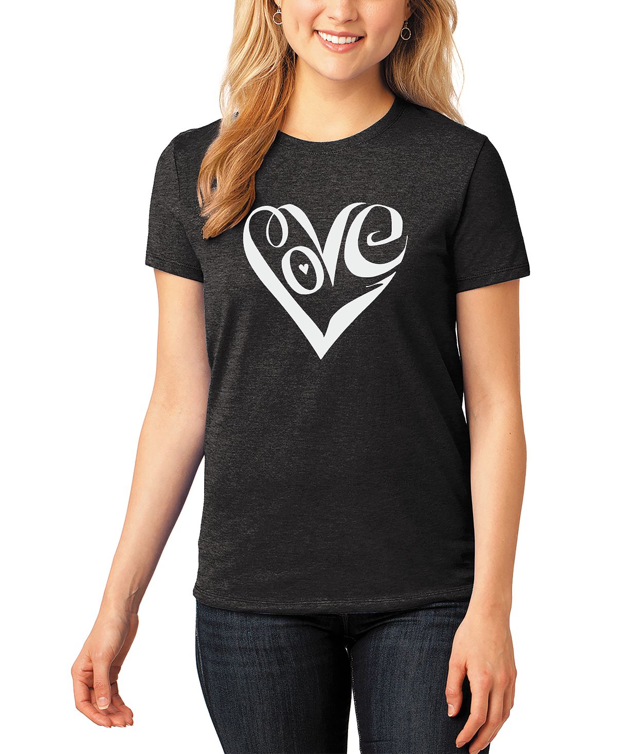 Женская футболка premium blend word art script love heart LA Pop Art, черный