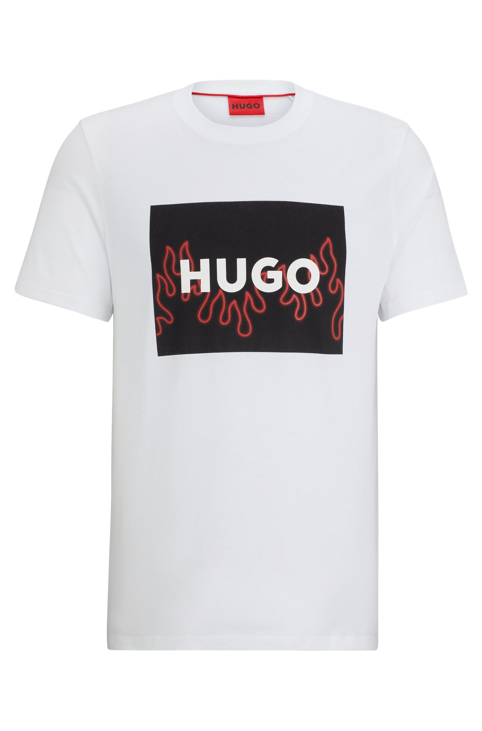 Футболка Hugo Cotton-jersey Regular-fit With Flame Logo, белый футболка hugo pima cotton regular fit with contrast logo чёрный