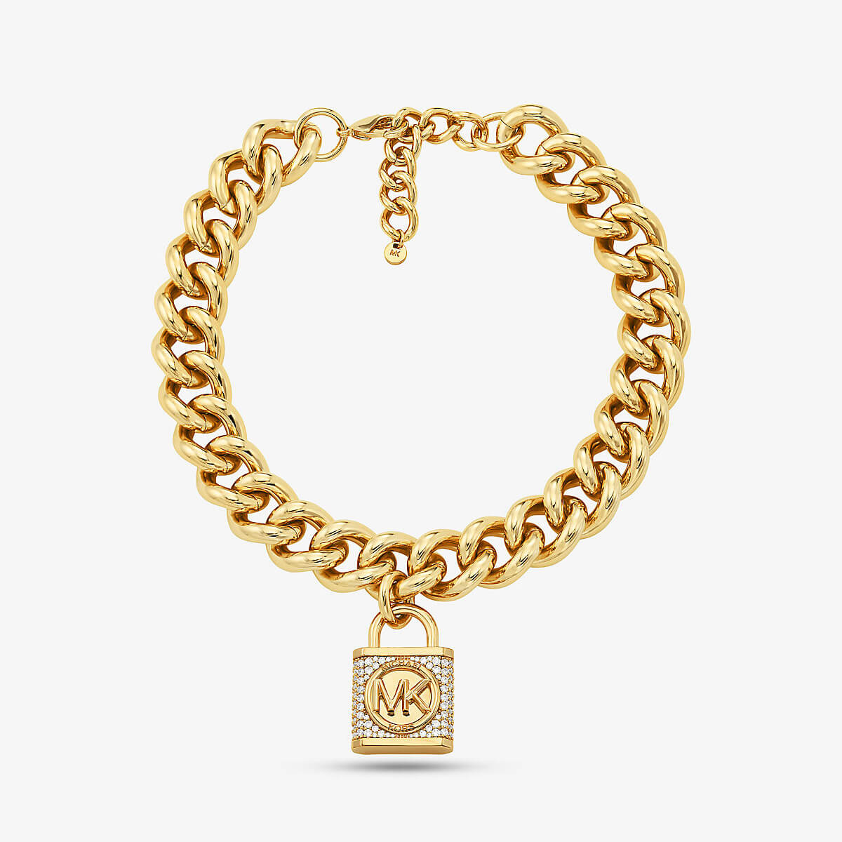 Ожерелье Michael Kors Precious Metal-Plated Brass Pavé Lock Curb Link, золото