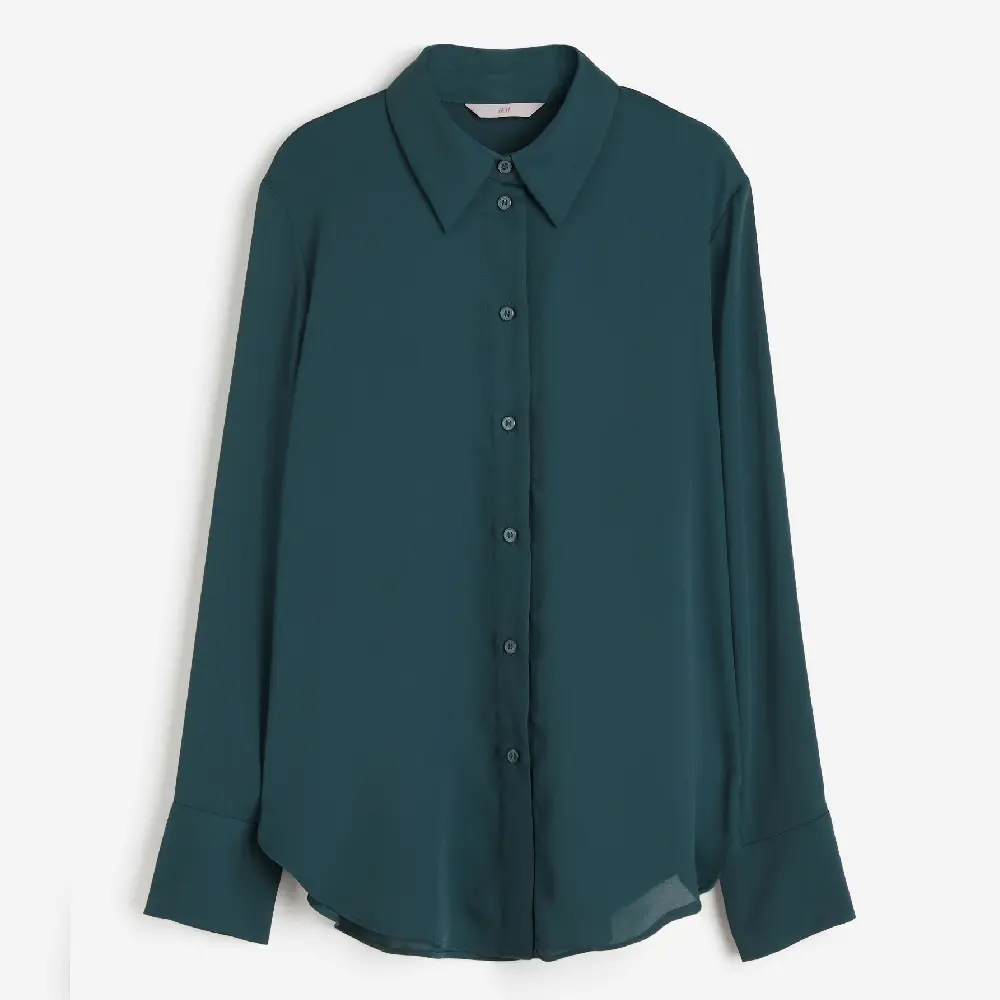 

Рубашка H&M Pointed-collar, темно-бирюзовый