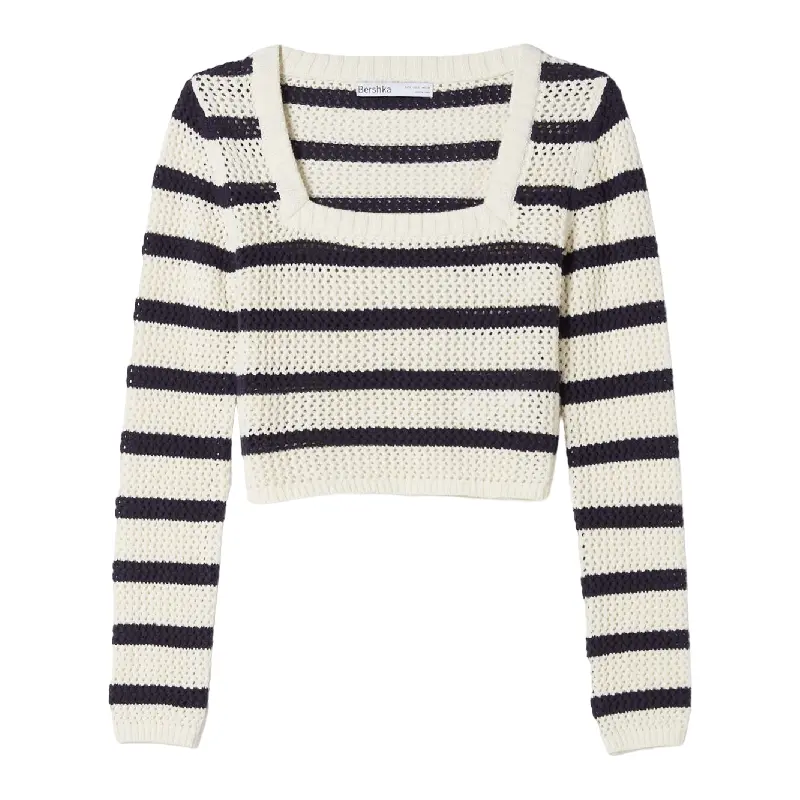 

Свитер Bershka Striped With At Square Cut Neckline, кремовый